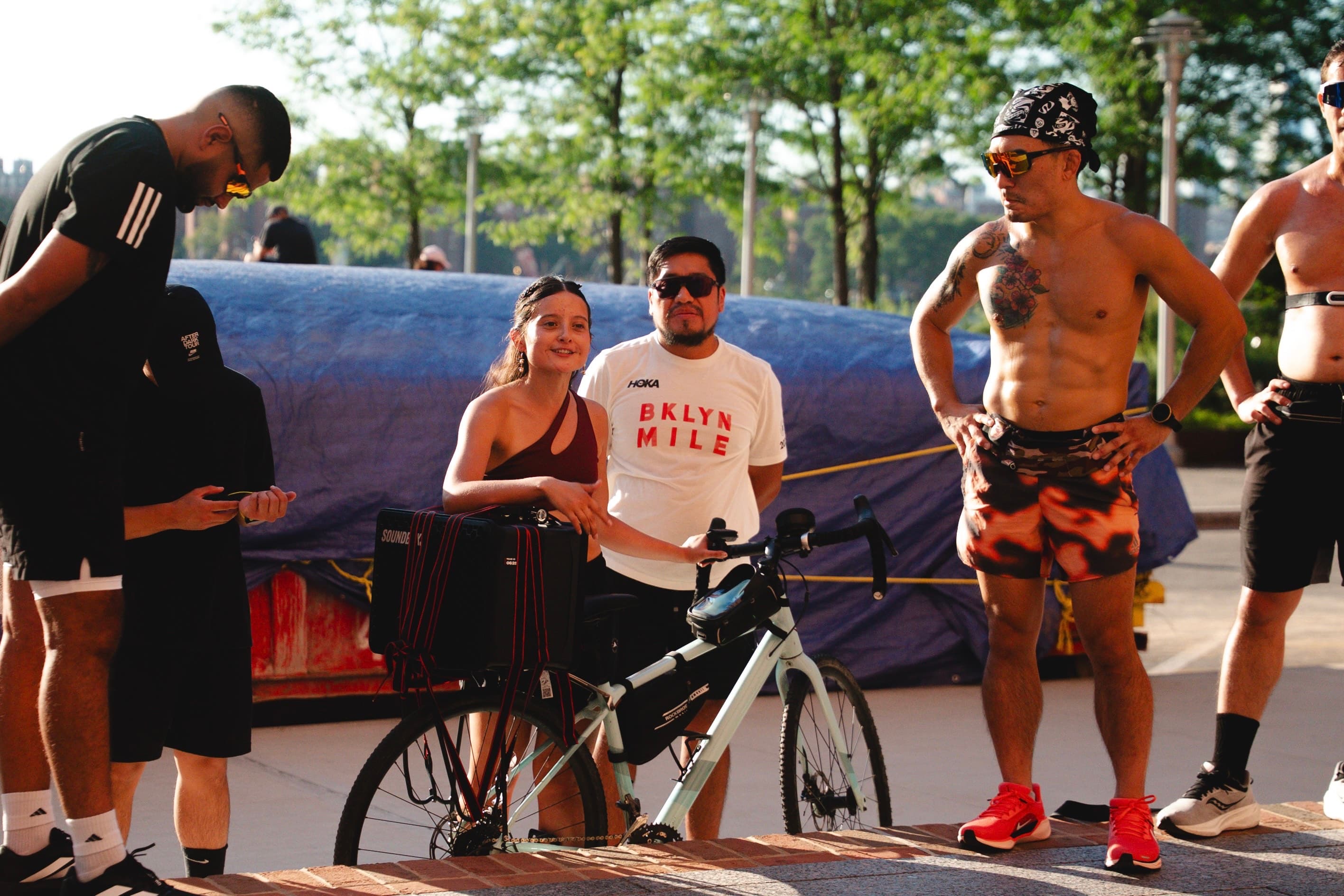 NYC running scene with runners on city streets