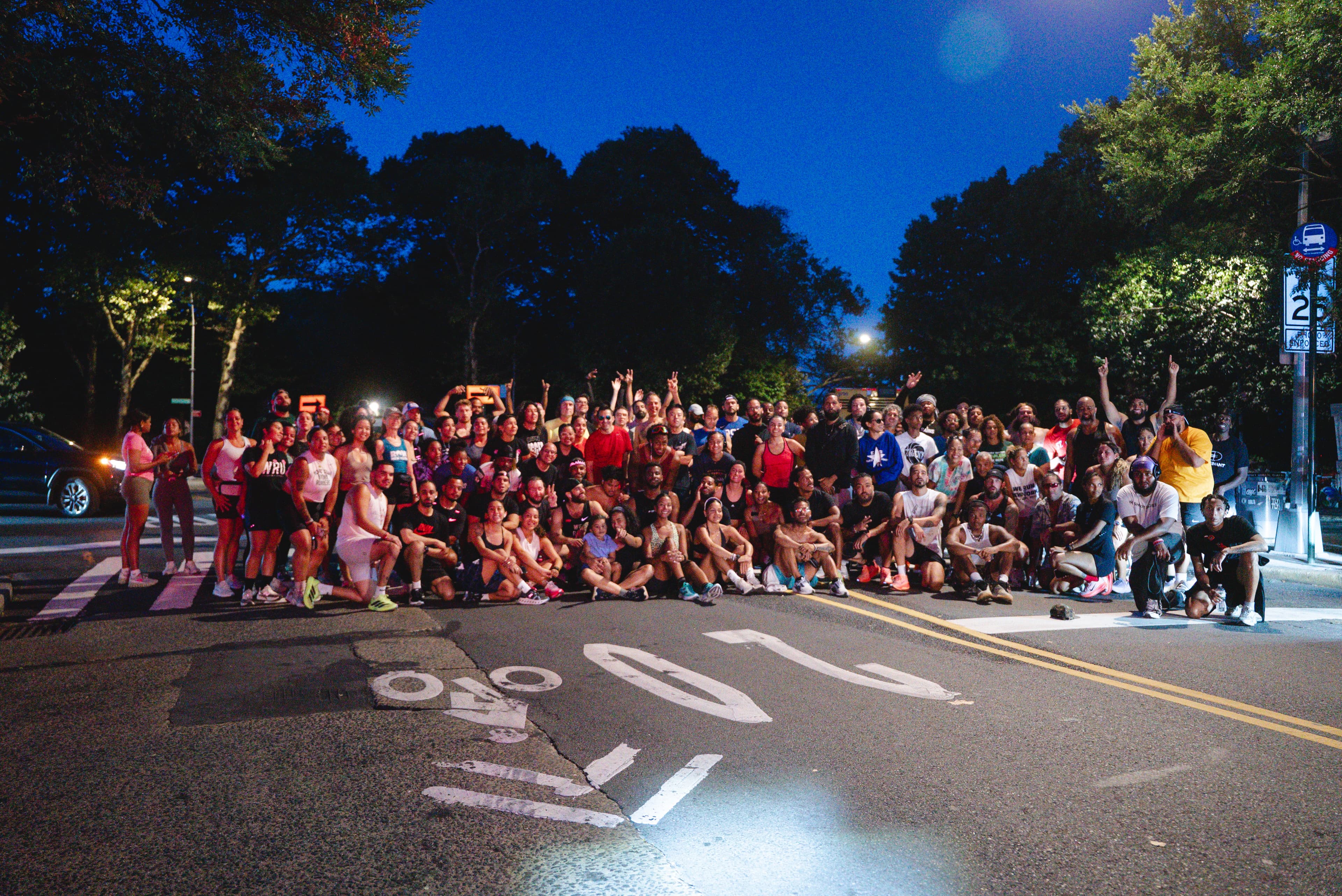 NYC running scene with runners on city streets